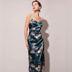 The Pearl Strap Side Slit Floral Midi Dress
